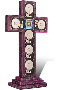 In data We Trust : totem cybertrash by the sculptor Rémy Tassou (one 3/4 view)