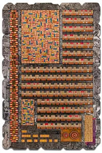 Artwork named "Codex": cybertrash wall sculpture by the sculptor Rémy Tassou. Main view.