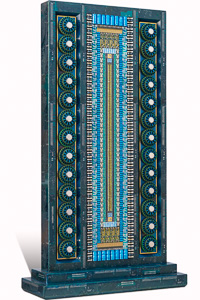 ŒArtwork named "OPEN" : cybertrash totem by the sculptor Rémy Tassou (3/4 view of the face 1)(main view) (VIGNETTE)